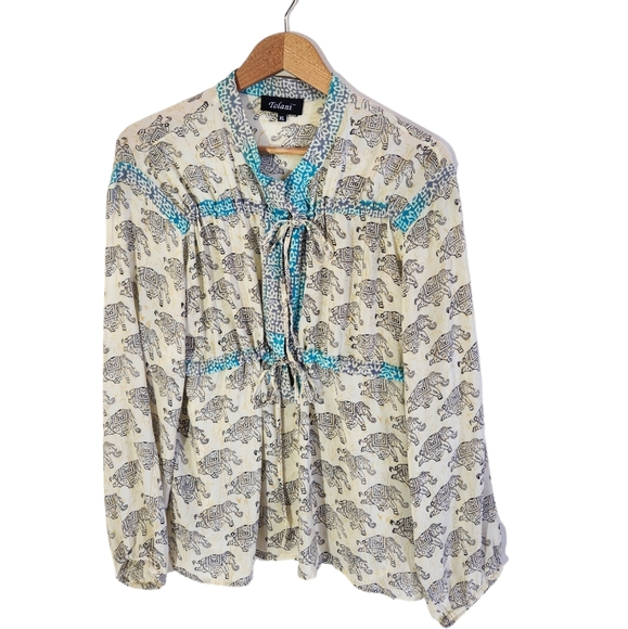 Tolani Raw Silk Elephant Blouse- Sz XL - Picture 4 of 11